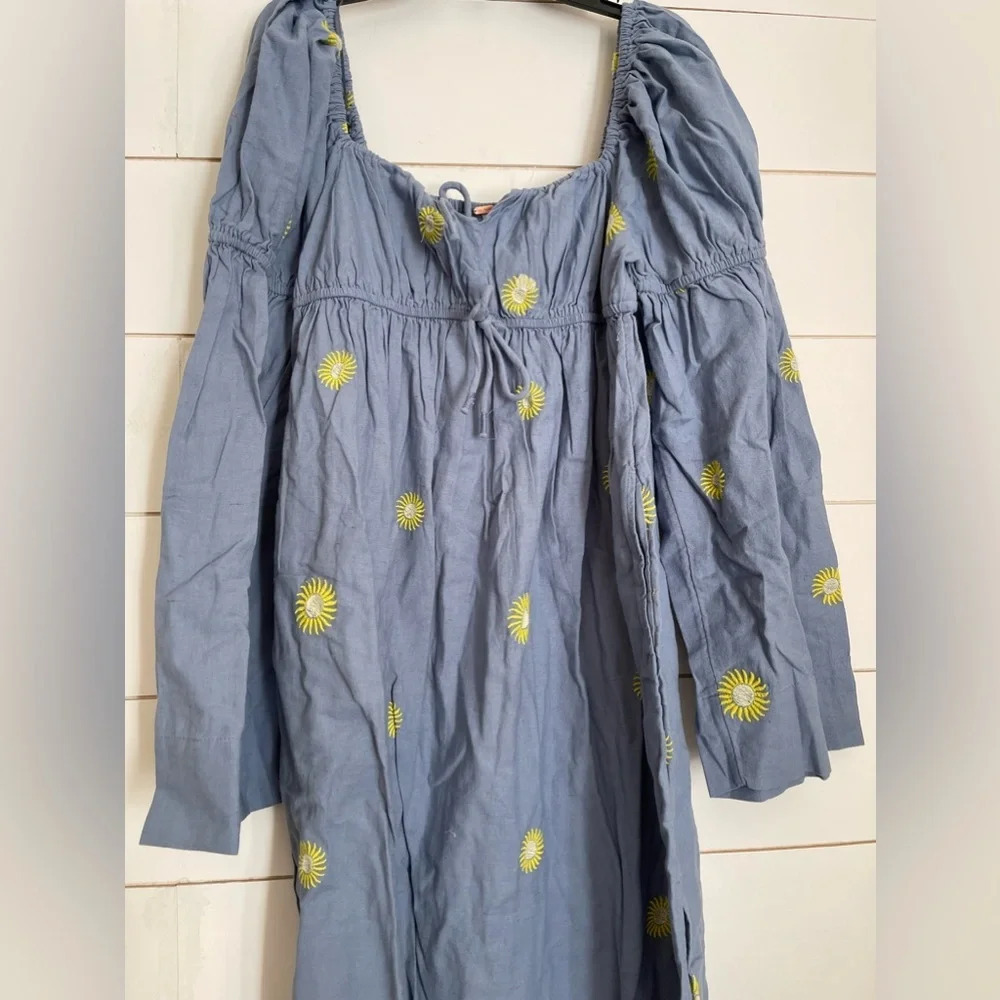 Free People Emory Embroidered MIDI Dress in Blue Combo - Picture 5 of 14